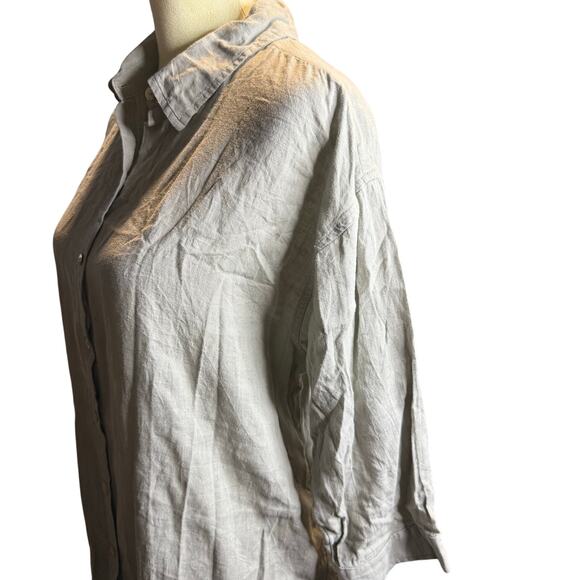 Tahari Linen Blend Button Front Shirt Dress, Gray, Size Medium - Picture 8 of 8